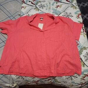 Wimans size large pinky coral button down shirt sleeve top